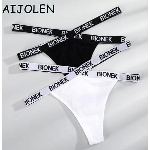 AIJOLEN 2/PC Sexy G-string Panties Seamless Cotton Women Underwear Comfortable Tanga for Female Lingerie Letter Low Waist Thong