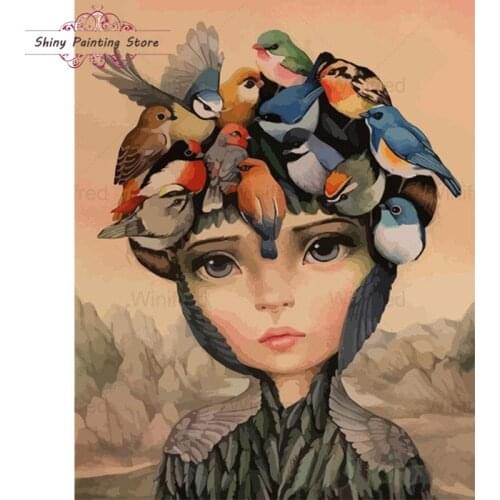 Abstract Bird Elf Girl Diamond Painting 5D DIY Wall Art Diamond Embroidery Mosaic Inlaid Diamond Girl Room Decoration Handicraft