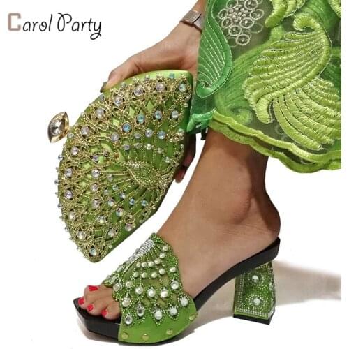 African Green Shoes And Bag Set Fashion Design Shoes and Bags Matching Set High Quality Italian Shoes and Bag Match for Party