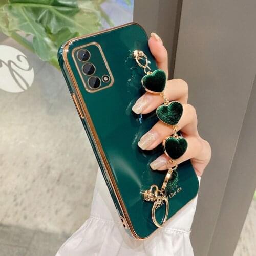 Heart Bracelet Hand Holder Phone Case For OPPO A93 Cover Luxury Strap Cases for Oppo A93 A55 5G Capa Fundas Soft Silicone