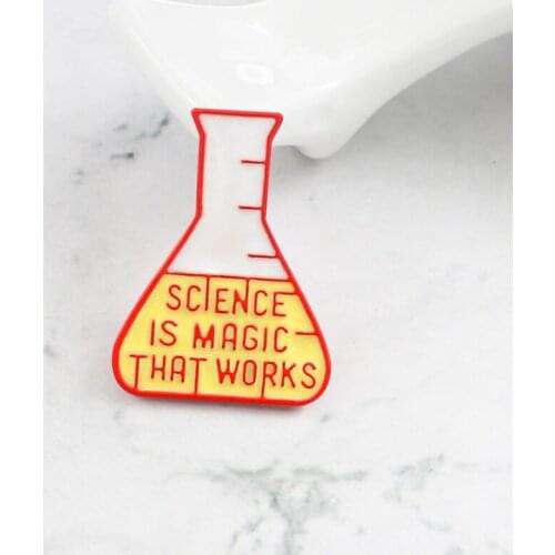Experiment Cup Brooch Science is Magic That Works Red Chemical Reaction Enamel Pin Shirt Backpack Badge Science Lovers Punk Gift