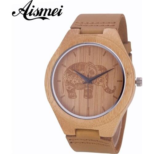 2018 Fashion Mandala Bohemian Style Wooden Men Women Watches Exquisite Thailand Elephant Engraving Bamboo Wood Quartz Wristwatch