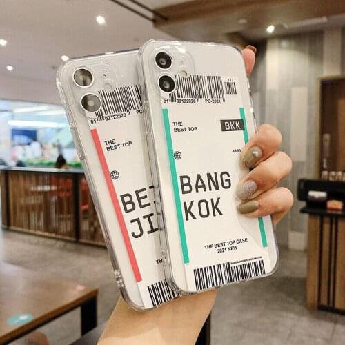 Air ticket beijing bang kok city label clear phone case for iphone 11 pro max 12 mini se 2 6s 6 7 8 plus xr xs max x tpu cover