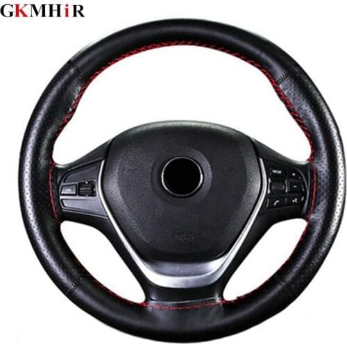 Car Steering Wheel Cover Genuine Leather Auto Steering-Wheel Soft Anti slip 100% Cowhide Braid Case With Needles Thread 38cm