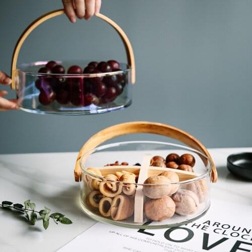 Wooden Basket Glass Food Storage Tray Dry Fruit Snack Restaurant Plate Snack Party Serve Candy Office Nuts Cooking