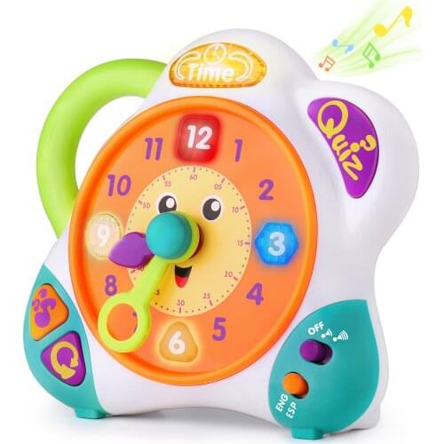 Kids Montessori Educational Toy Bilingual Learning Clock English Spanish Birthday Gift for 2 3 4 5 6 Years Old Toddler Boy Girl