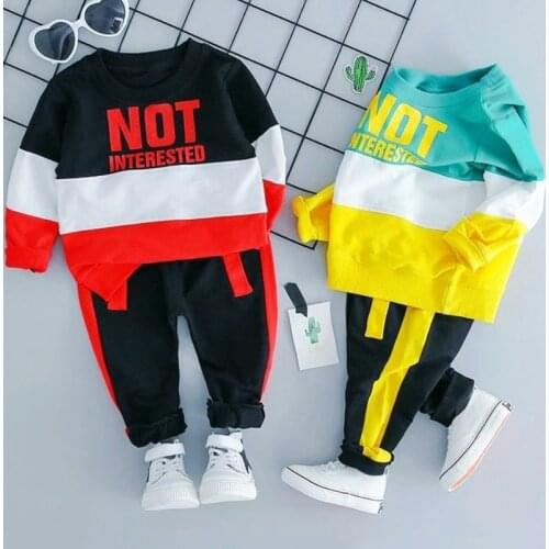 Baby Childrens Suit 2021 New Spring and Autumn 1-5 Year Old Babys Sweater Letter Long Sleeve Pants Childrens Two Piece Set