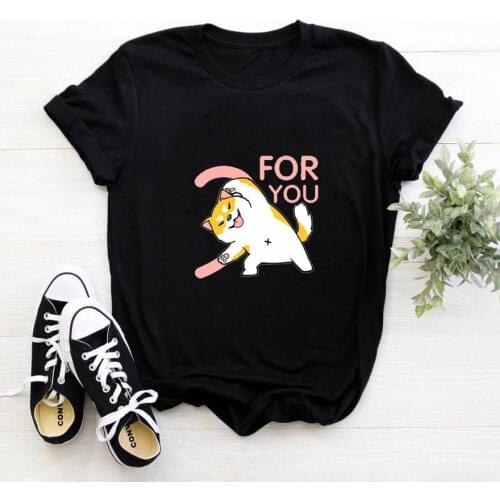 For You T-shirt Cute Letter Pattern Cotton Tshirt Woman Cut Animal Picture Tee Shirt Femme Casual Invite A Gift Camiseta Mujer