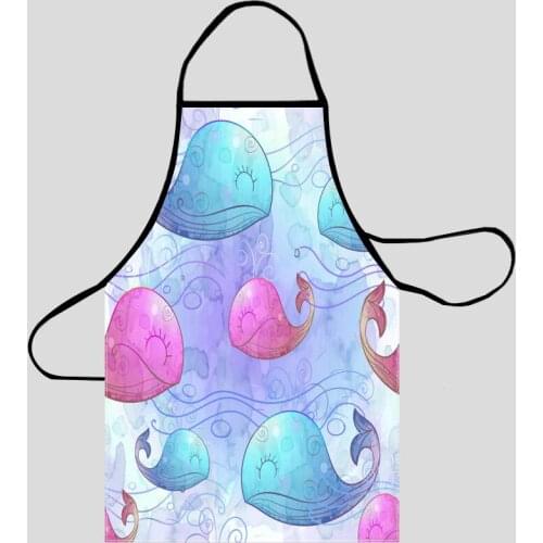 Cartoon Whale Aprons For Women Oxford Fabric Cleaning Pinafore Home Cooking Accessories Apron