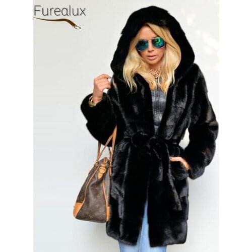 FUREALUX 2021 New Fashion Real Mink Fur Coat Natural Mink Hair Popular Warmth Light Luxury Street Style Winter Womens Jacket