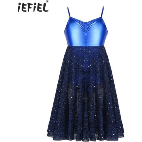 IEFIEL Ballerina Girls Glossy Ballet Dress Shiny Sequins Mesh Ballet Leotard Dress Gymnastics Leotard Ballet for Girls Dancewear