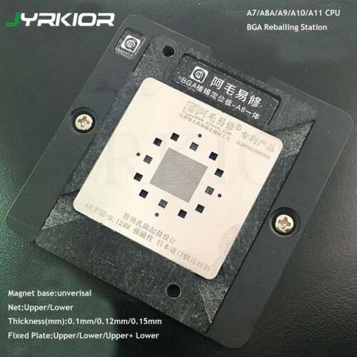 Jyrkior A8 A9 A10 A11 CPU Upper And Lower Layer BGA Reballing Stencil Plant Tin Steel Net With Fixed Plate And Magnet Base