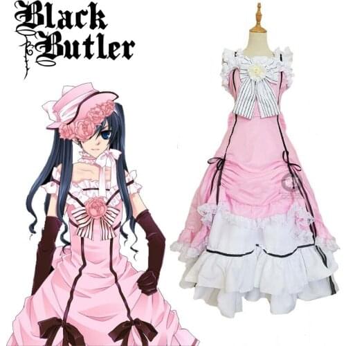 Black Butler Kuroshitsuji Ciel Phantomhive Sleeveless Lace Maid Court Full Dress Uniform Outfit Anime Cosplay Costumes