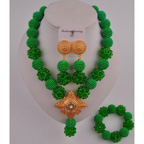 Fashionable nigerian wedding beads african necklace green jewelry set for women FZZ103-10