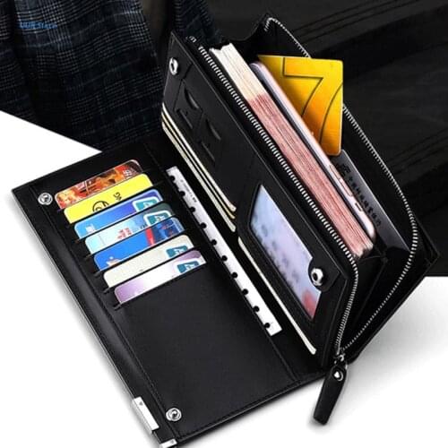 Men Wallet Vintage PU Leather Long Purse Bifold Business Coin Pocket with Zipper