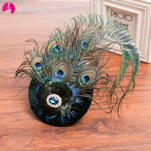 MOLANS 2020 New Peacock Inlaid Brick Beret Wedding Hat Black Fashion Style Bridal Hair Accessories for Women Party/Appointment