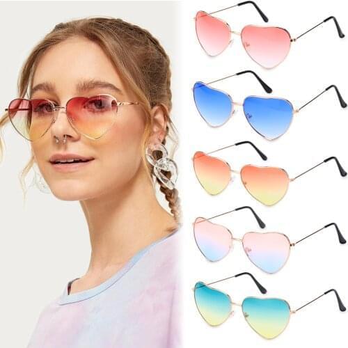 Vintage Heart Shaped Metal Frame Gradient Sunglasses Women Summer Beach Fashion Glasses UV400 Outdoor Trendy Goggles