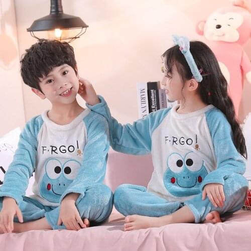 New Flannel Kids Pajamas Autumn Winter Girl Boy Sleepwear Set Baby Clothes Animal Cartoon Coral Fleece Childrens Pyjamas
