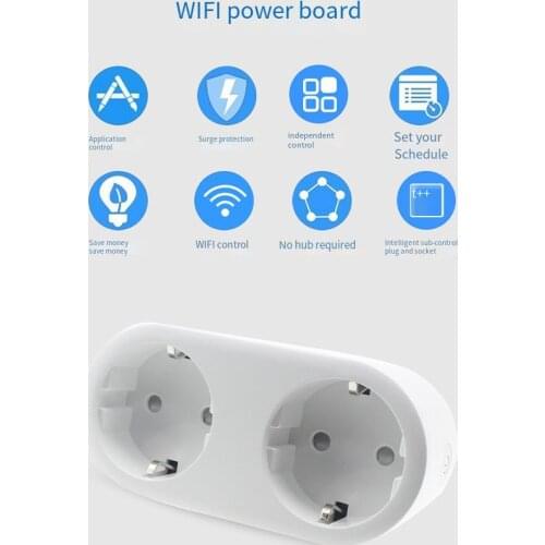 Portable EU Plug with Dual Socket Power Board WIFI Socket APP Voice Google Control Wifi Switch Smart Socket 16A Dual Socket Plug