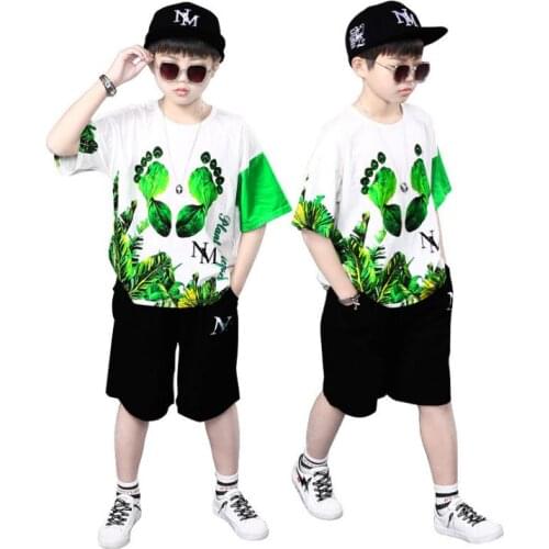 Boys Casual Clothes Kid Boy Clothing Set Summer Children Short Sleeve Foot Printed T-Shirt + Pants 3 4 5 6 7 8 9 10 11 12 Years