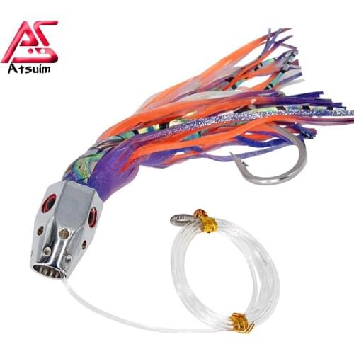 AS Trolling Lure Copper Head Octopus Squid Skirt 23cm185g Bait With Hook Big Game Drag Fishing Marlin Tuna Pesca Hard Bait