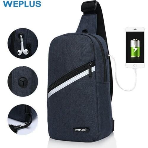 WEPLUS Crossbody Bags for Men Women Waterproof Chest Bag Pack Anti Theft Shoulder Bag Small Bag for Man USB Headphone Wire Port