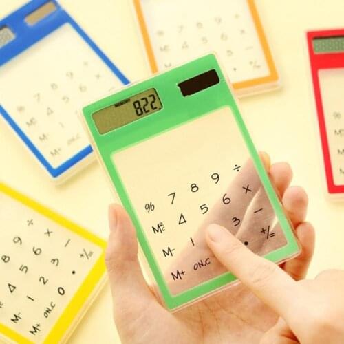 Ultra Slim Mini Transparent Calculator Solar Powered LCD 8 Digit Touch Screen Calculators for Student School Supplies