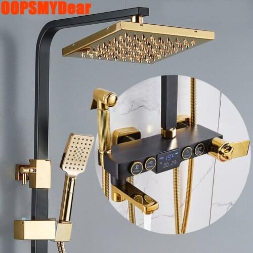 Smart Thermostatic Shower Set Bathroom Hot Cold Digital Shower System Square Head Wall Mount SPA Rainfall Bath Faucet Brass Taps