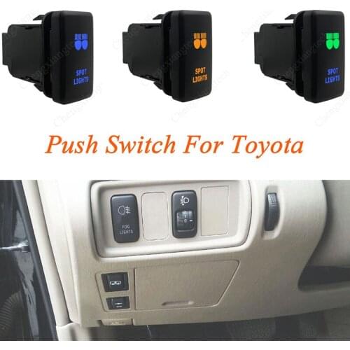Green & Blue LED Car Push Button Switch Spot Lights For Toyota Prado Landcruiser Hilux FJ Cruiser ON OFF Switch + Wire