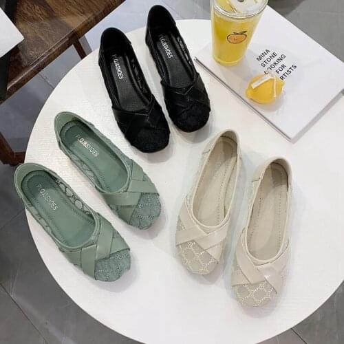 Fisherman shoes women 2021 new womens shoes lace mesh breathable flat shoes womens pedal lazy single shoes