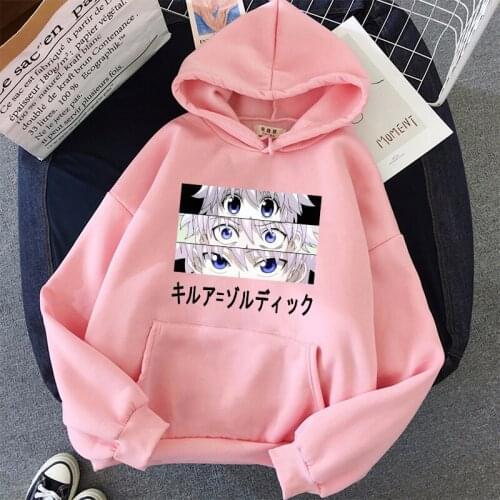 Hunter X Hunter cute pink hoodie Japanese anime Killua Zoldyck Devil Eye print loose Harajuku Kawaii women casual ulzzang hoodie