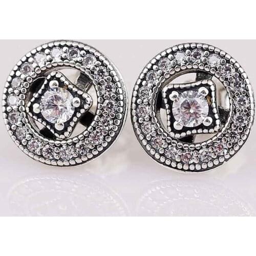 Original Vintage Allure With Crystal Studs Earrings For Women 925 Sterling Silver Earring Wedding Gift Europe Jewelry