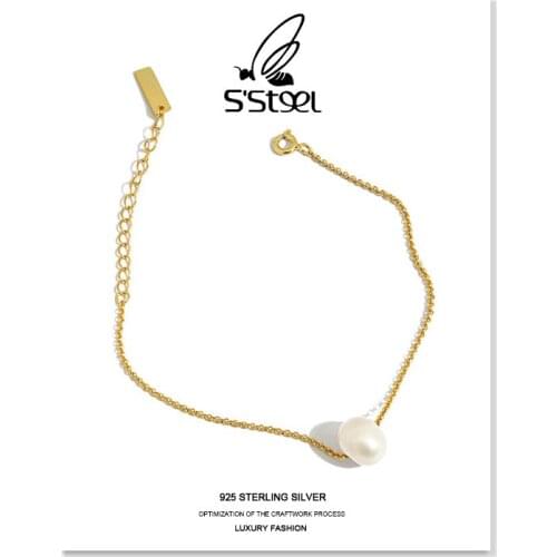 SSTEEL Freshwater Pearl Bracelet For Women 925 Sterling Silver Luxury Designer Gold Bracelets Joyas De Plata 925 Mujer Jewelry