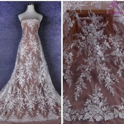 La Belleza 2021 New fashion bridal,ivory lace fabric,off white beading wedding dress lace fabric 47'' width 1 yard