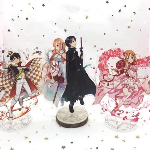 1pc New Cartoon Sword Art Online Kirito Asuna Leafa Yuuki Acrylic Stand Figure Model Plate Holder Figure Toys for Kids Boy Gift