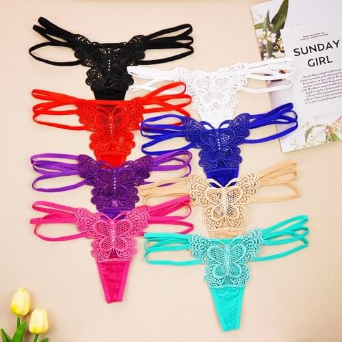 1piece Womens Sexy Lingerie Thongs G-string Hollow Out 8color Lace Underwear Panties Butterfly with Pearl Briefs Ladies T-back