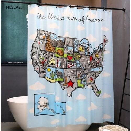 180x180cm Creative US Map Printing EVA Shower Curtain Waterproof Mildew Proof Bathroom Accessories Thicken Curtains Home Decor
