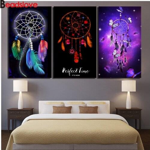 3pcs Diy diamond embroidery Psychedelic Dreamcatcher diamond painting full square/round mosaic picture of rhinestone home decor