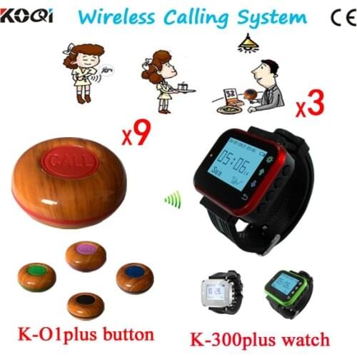 Wireless Waiter Call Buzzer System 3 Watch Receiver +30pcs Buttons For Restaurant Pager Equipment