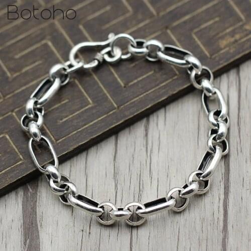S925 Sterling Silver Lovers' bracelets Simple Circle Buckle bracelet Men Women Thai Silver To Do The Old Wristband Fine Jewelry