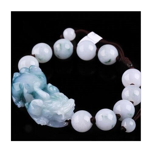 Pixiu round jade bead bracelet mens womens bijoux femme natural Burmese jade A goods floating blue flower factory direct sales