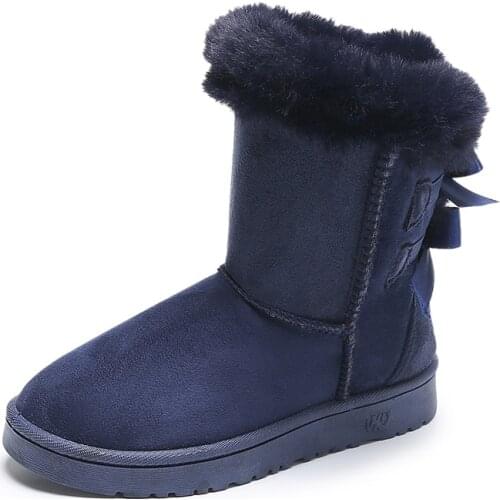 Bow-knot Brand High Quality Women Ankle Boots Lace Up Plush Warm Women Winter Snow Boots New Arrival Female Boots
