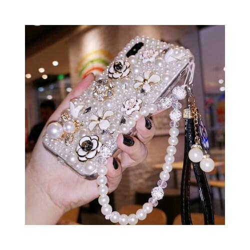 For Xiaomi Redmi 9 9A 9T Pro Note9 Pro Max Note9S Note8 Case Hot Luxury Pearls Diamond Soft smart phone Case girl Lanyard Cover