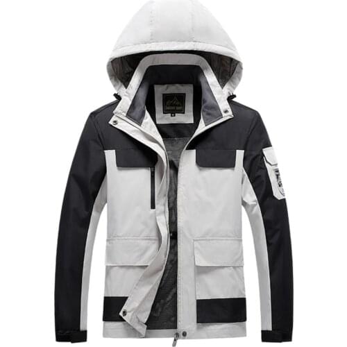 Spring Autumn Jackets Men Hooded Thin Outerwear Coats Multi Pockets Mountain Climbing Windbreakers Jackets Plus Size 7XL 8XL 9XL