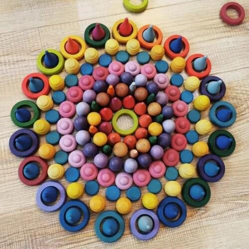 Baby Wooden Constructor Set Rainbow Blocks Nordic Loose Parts Liewood Toy Child Kids Montessori Children Toddler Waldorf