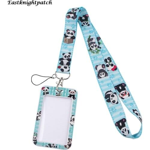 E2904 Cartoon panda Animals Lanyard Keychain key Badge ID Mobile Phone Rope Cute Gifts Lanyard With Card Holder
