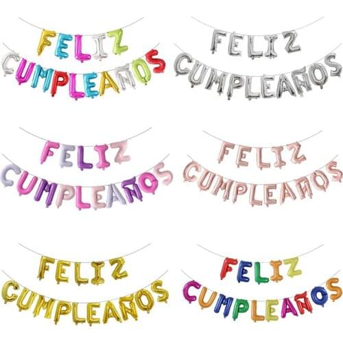 15pcs/set FELIZ CUMPLEANOS Letter Foil Balloons Spanish Happy Birthday Alphabet Balloon Birthday Party Decorations Air Globos