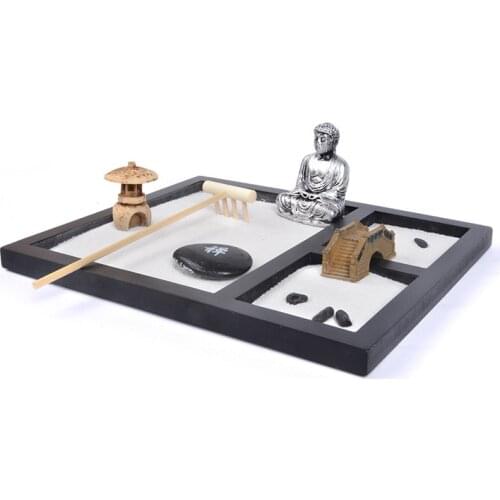 FengShui Elaborately Statue Buddha Zen Garden Sand Meditation Peaceful Relax Yoga Decor Set Spiritual Kit -21.5cm*17.5cm*1cm