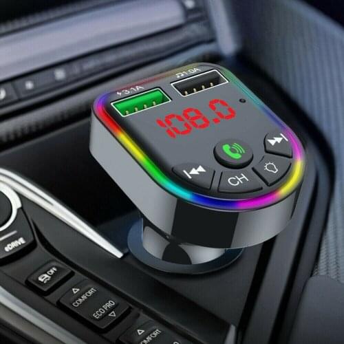 Ambient Light Bluetooth 5.0 FM Transmitter Car MP3 Player Wireless Handsfre Audio Receiver Dual USB Fast Charger