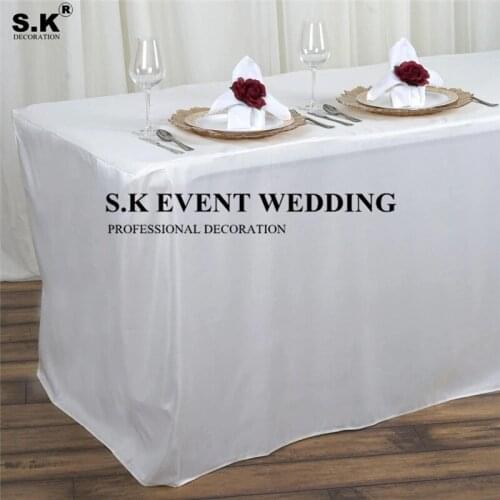 Hot Sale Fitted Polyester Rectangular Table Cover Banquet Tablecloth For Wedding Event Dining Decoration
